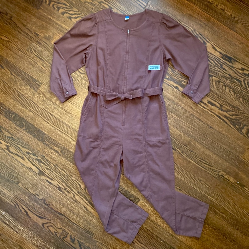 NWT Old Navy brown coverall jumpsuit with tie belt, L
